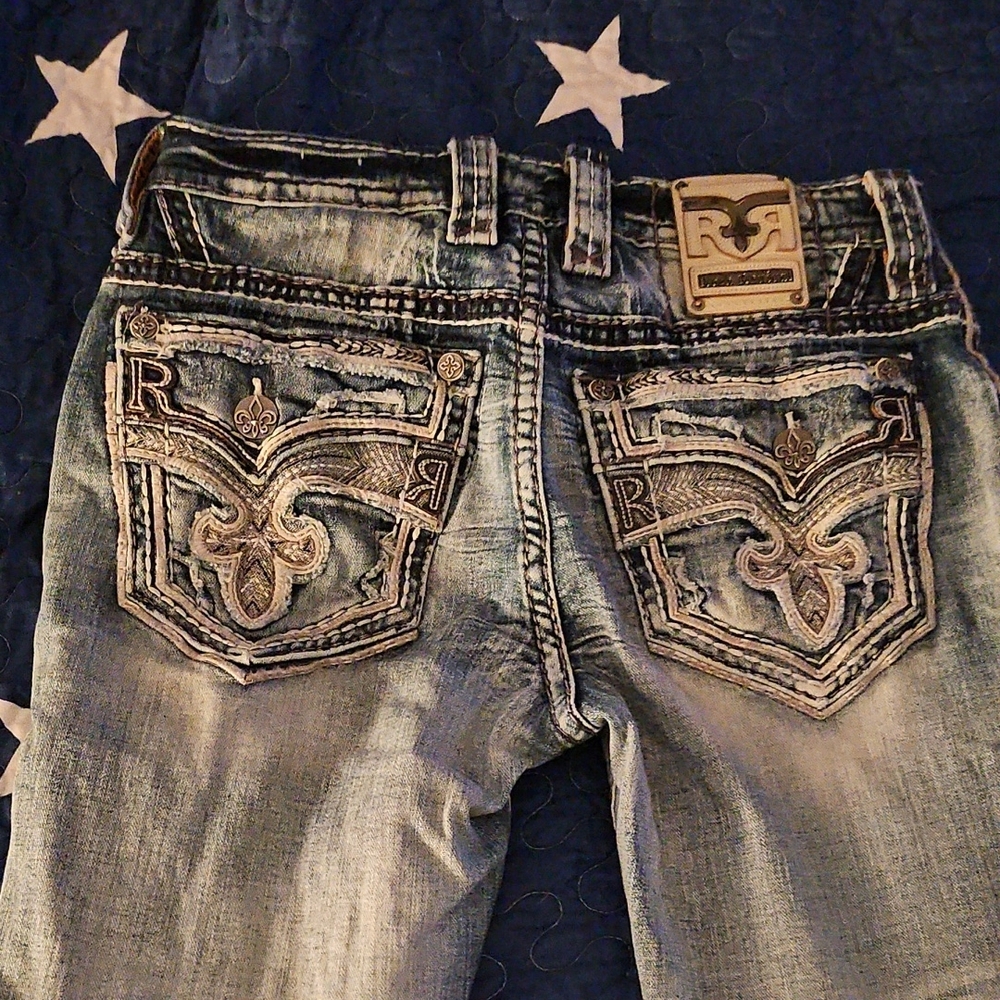 Rock Revival Blue Jeans with Embroidered Pockets
